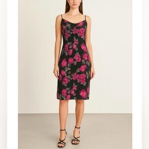 New York & Company Floral Slip Dress Womens 6 Black Pink Midi Y2K 90s Romantic